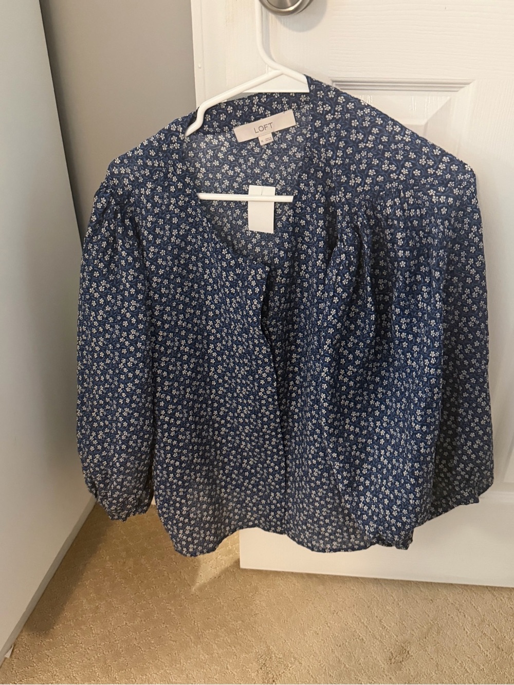 LOFT Blue Floral Button-Front Women's Blouse XL